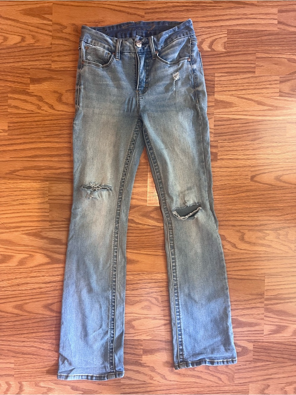 Seven7 Light Blue Distressed Straight Leg Jeans